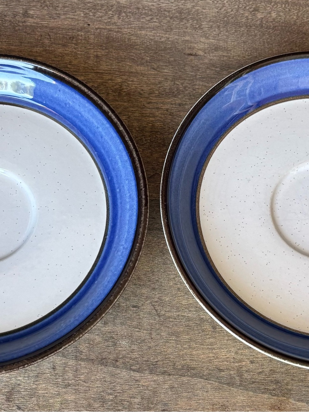 Set of 2  - Nitto Heather Stone Blue Lagoon Saucers - Blue Rim 6" 9678